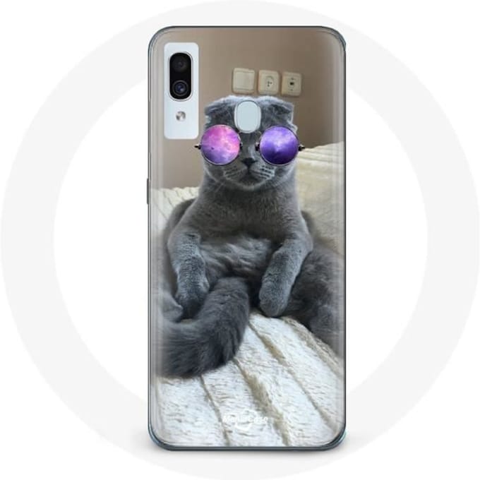 Coque - Samsung - Galaxy A20 - Souple - Protection - Chat avec Lunettes violettes violet