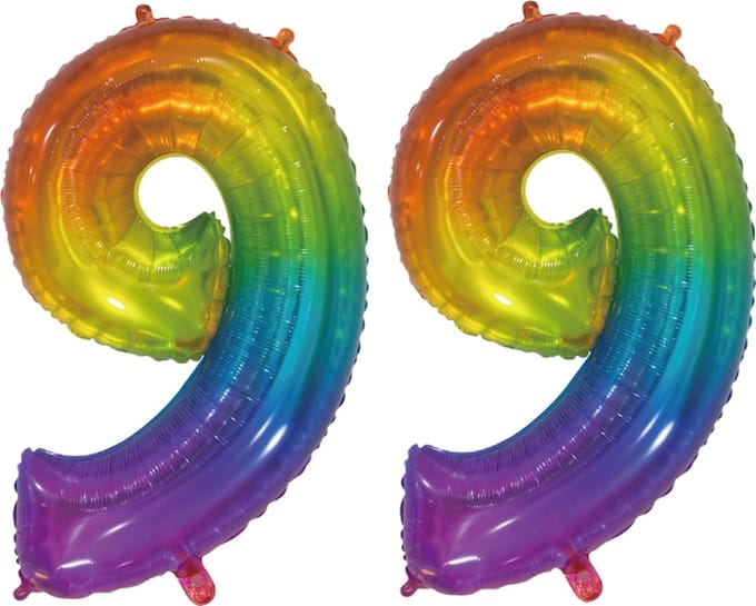 Folieballon 99 jaar Regenboog 76cm