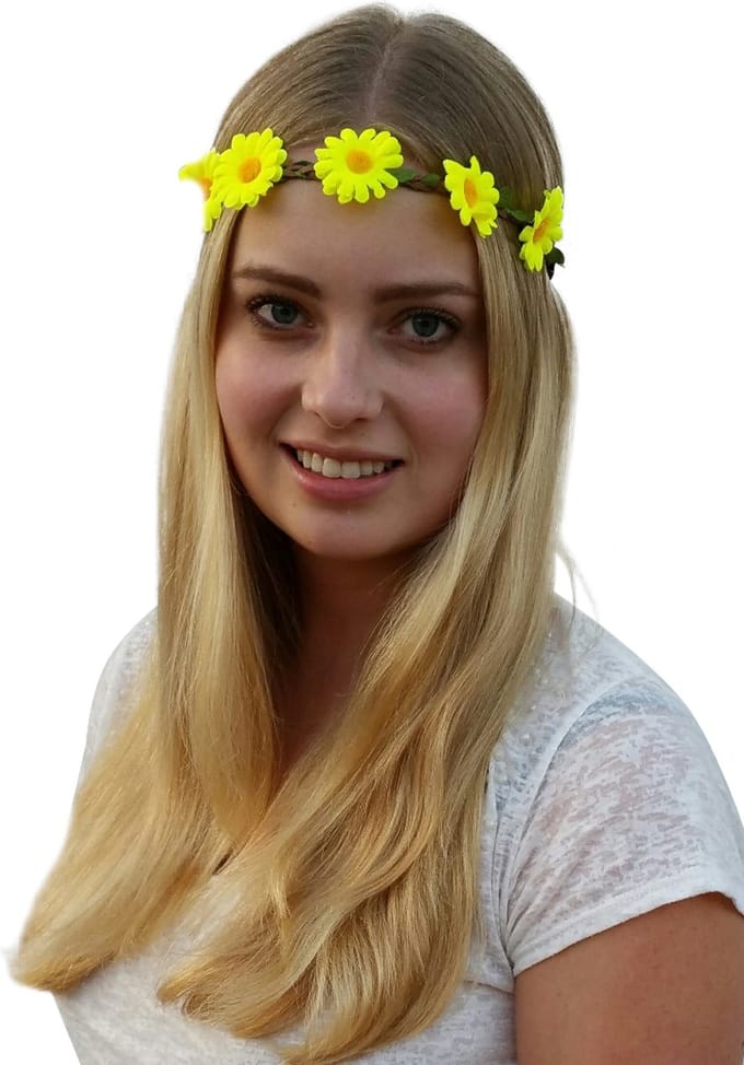 4 bloemenhaarbandjes - Neon geel - Hippie/ Flower Power