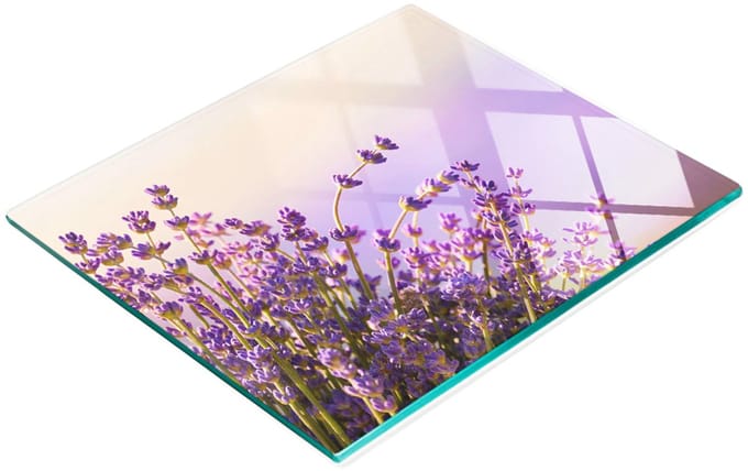 Glazen snijplank met decoratieve lavendelafbeeldingen, 60x52 cm