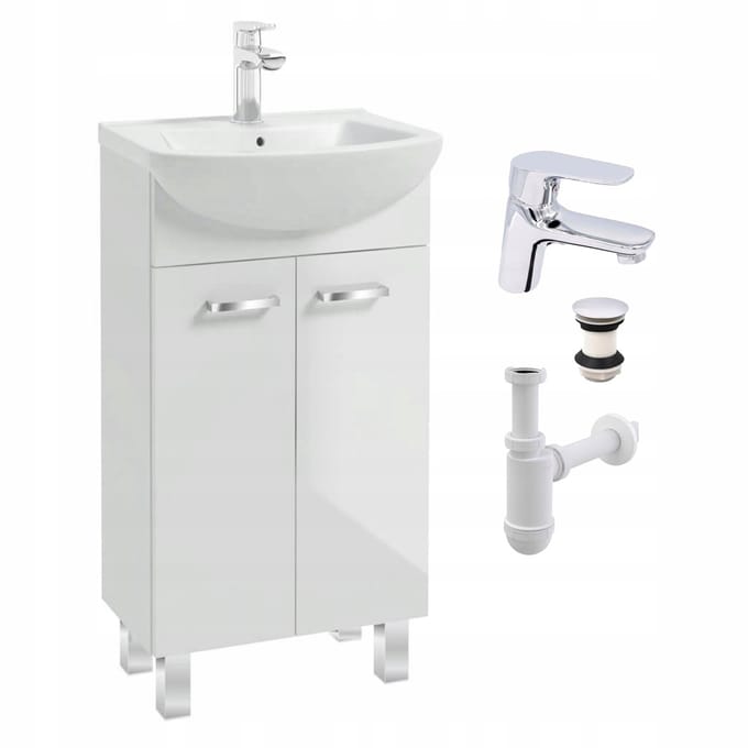 STAMAR - Badmeubel met Wastafel Staand 45 + Sigma Chroom Kraan - Wit