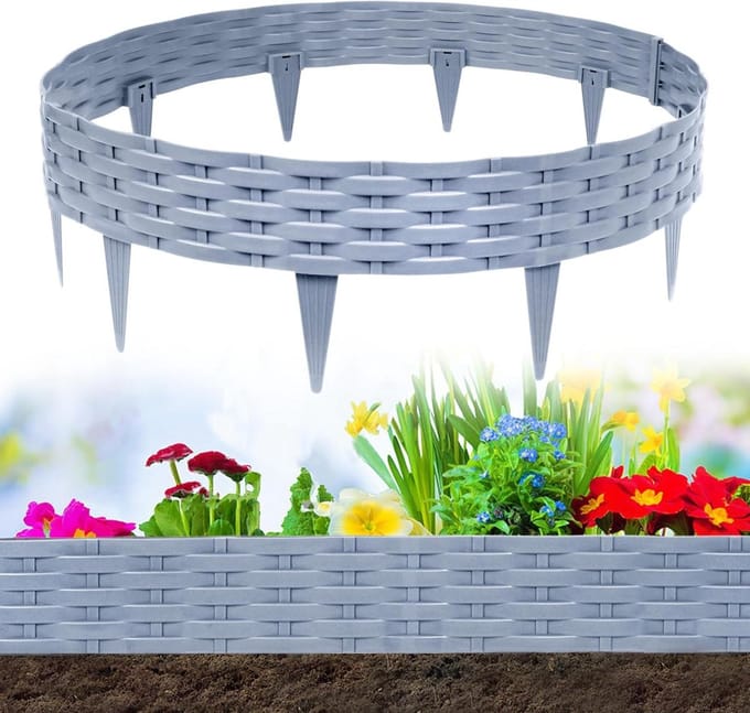 Gazonrand Rotan Look - Bloembed Afbakening - Tuin Op Orde - Flexibel Buigbaar - 35 Meter - Grijs