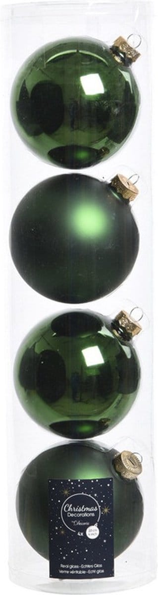 Decoris Kerstballen - 4x stuks - donkergroen - glas - 10 cm - Kerstboomversiering donkergroen