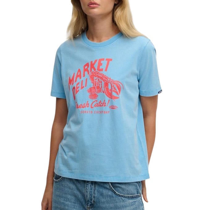Superdry Roadside Trade Relaxed T-shirt Blue Grootte: 40