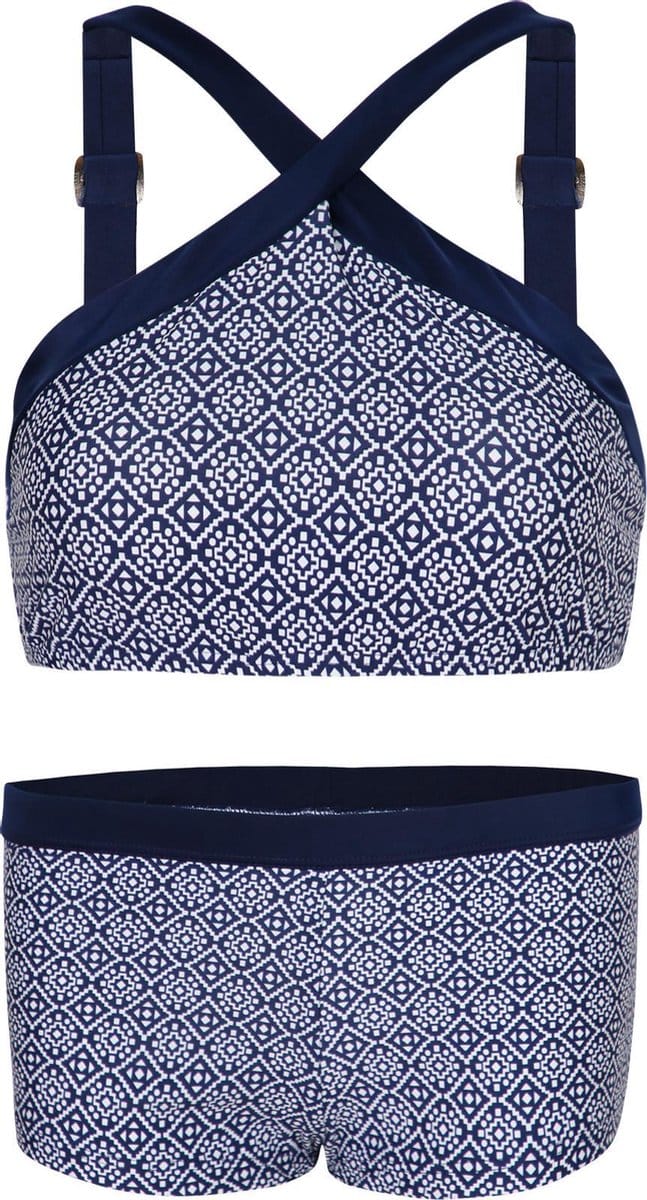 Bikini hipsterbroekje en croptop met brede bandje block navy 152-158
