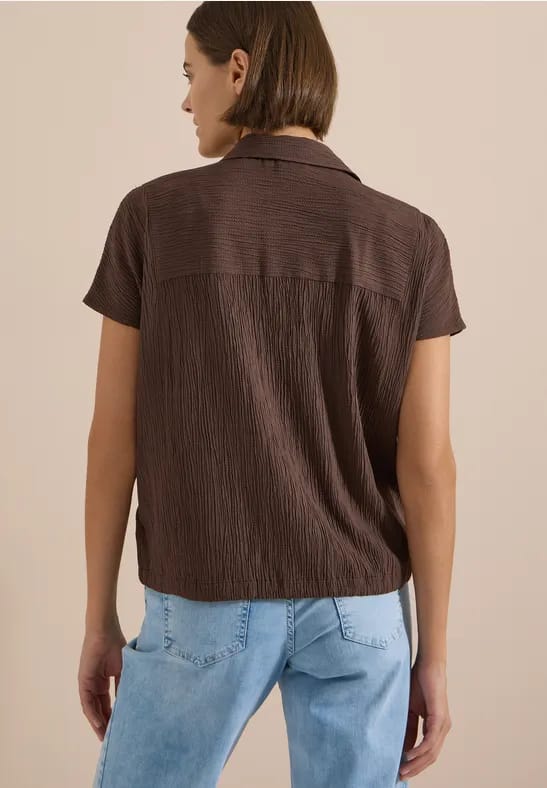 Overhemdblouse met hangende schouder in effen kleur