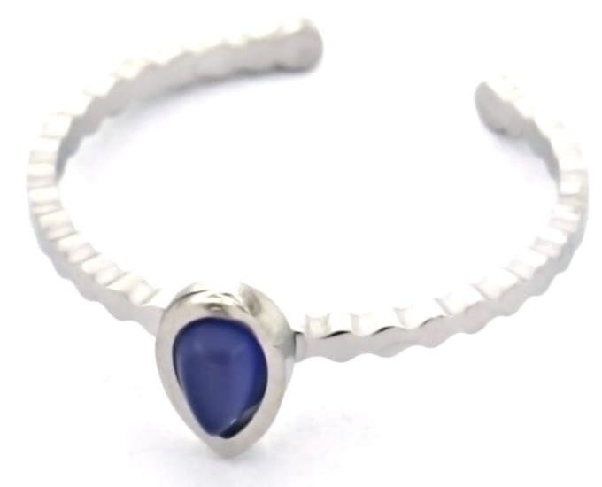 Ring met Druppel - RVS - One Size - Zilverkleurig en Blauw