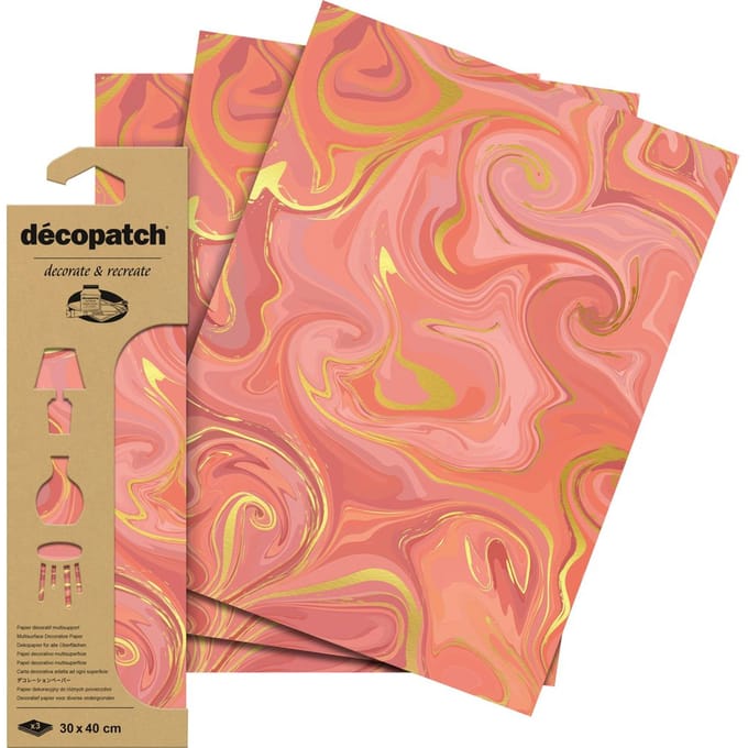 Decopatch Papier Set Verfpatroon Roze Hotfoil | 3 vellen
