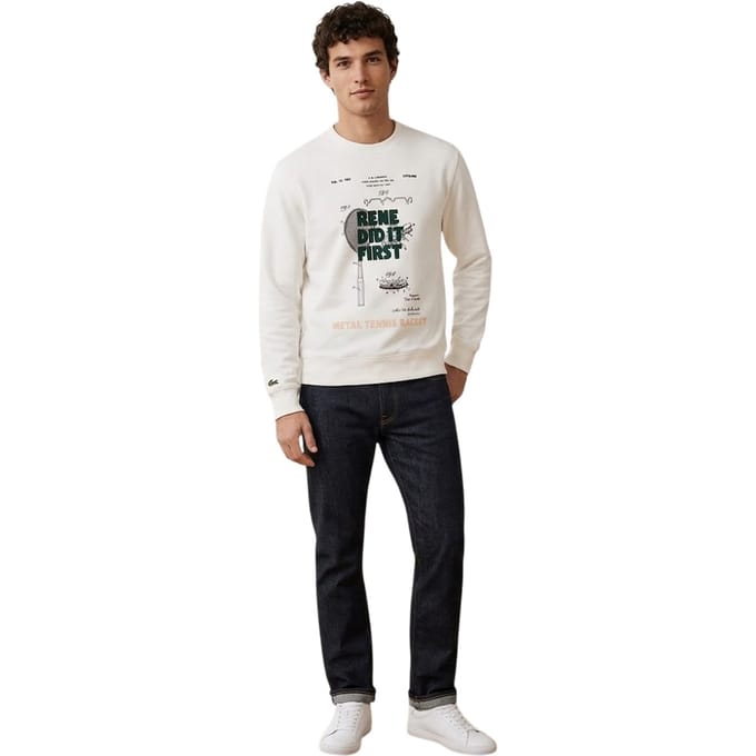 Lacoste Heren-sweatshirt van piqué met patentprint (Crème)