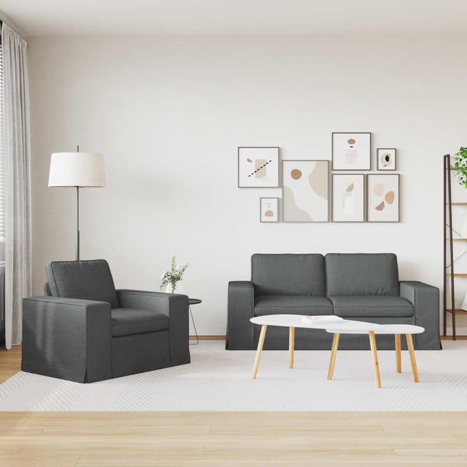 vidaXL Bankstel 2 pcs Donkergrijs 182 x 80 x 82 cm Stof