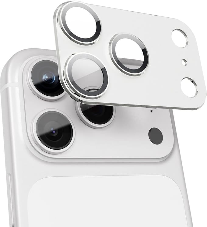 Casemania Camera Lens Shield Geschikt voor Apple iPhone 17 Pro Max - Zilver - Gehard Glas Camera Lens Protector - Camera Bescherming