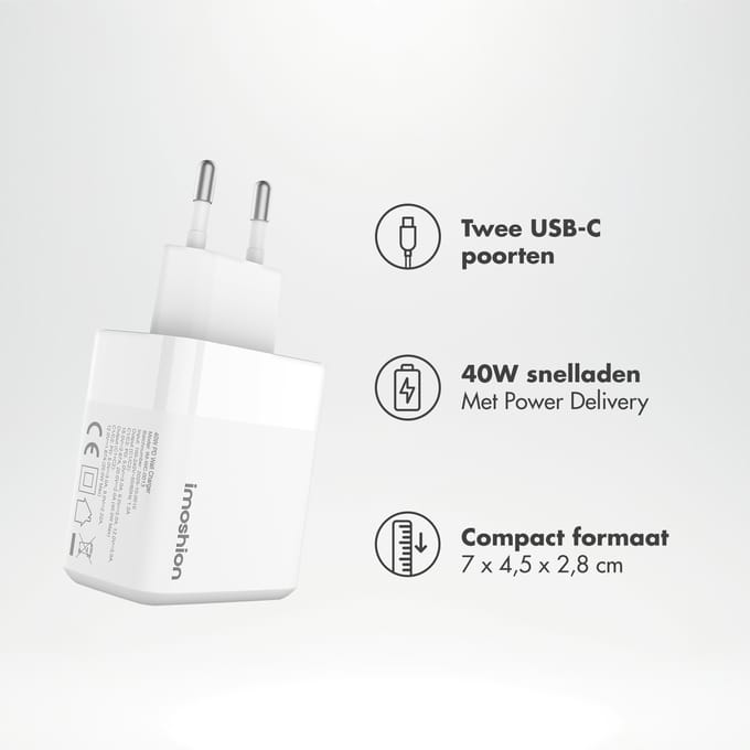 imoshion 2x USB C Adapter 40W - Oplader / Charger - Snellader - Universeel