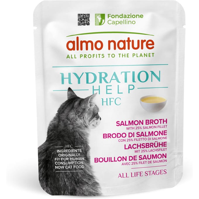 6x50g Almo Nature HFC Hydration Help zalmbouillon met zalmfilet nat kattenvoer