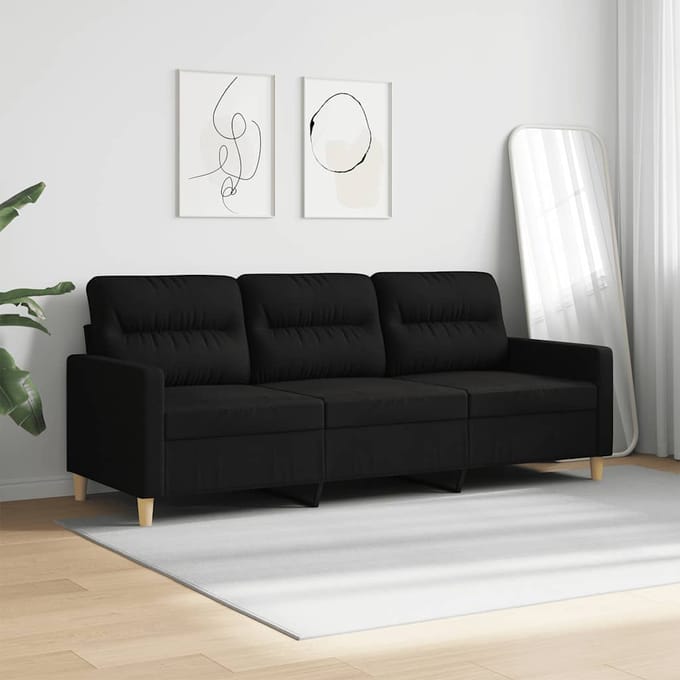 Vidaxl Bank 3-persoons, Zwart, 180 Cm, Bekleed met Stof