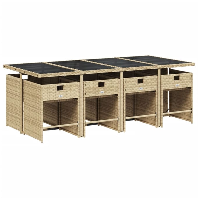 vidaXL - 9-delige - Tuinset - met - kussens - poly - rattan - gemengd - beige