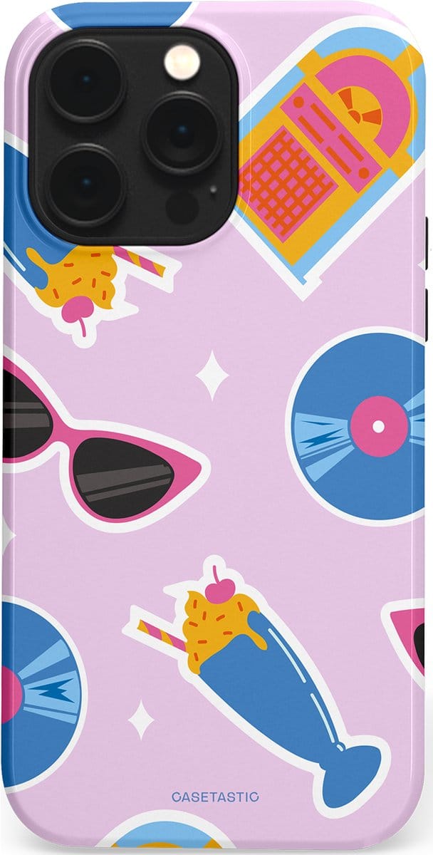 Casetastic hoesje geschikt voor Apple iPhone 14 Pro Max - MagSafe - Dubbellaagse bescherming - Jukebox vibes - Fashion Case - Lichtroze Lavendel Wit Lichtblauw