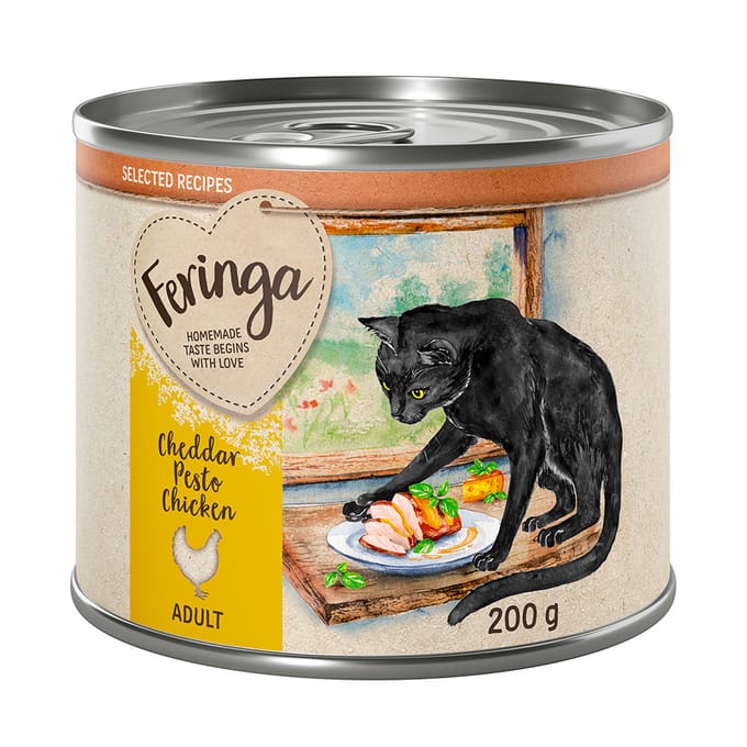 24x200g Feringe Selected Recipes Kip met Cheddarpesto Katten Natvoer