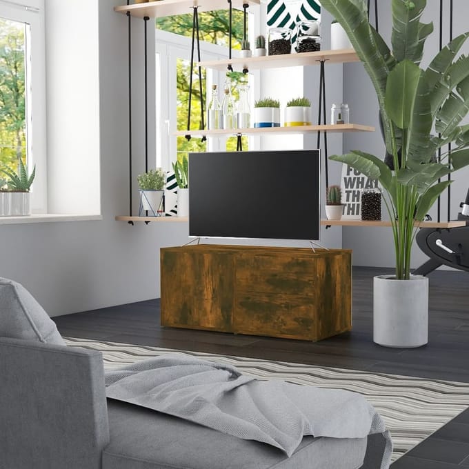 vidaXL - Tv-meubel - 80x34x36 - cm - bewerkt - hout - gerookt - eikenkleurig