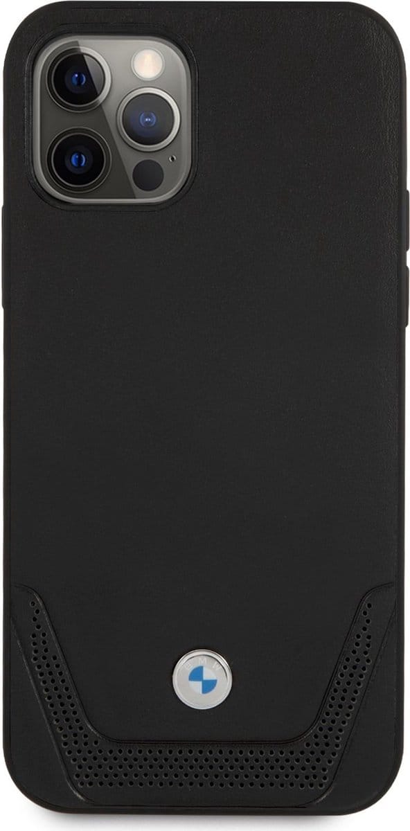 BMW Perforated Lower Stripe Leather Back Cover - Geschikt voor Apple iPhone 12/12 Pro (6.1") - Zwart