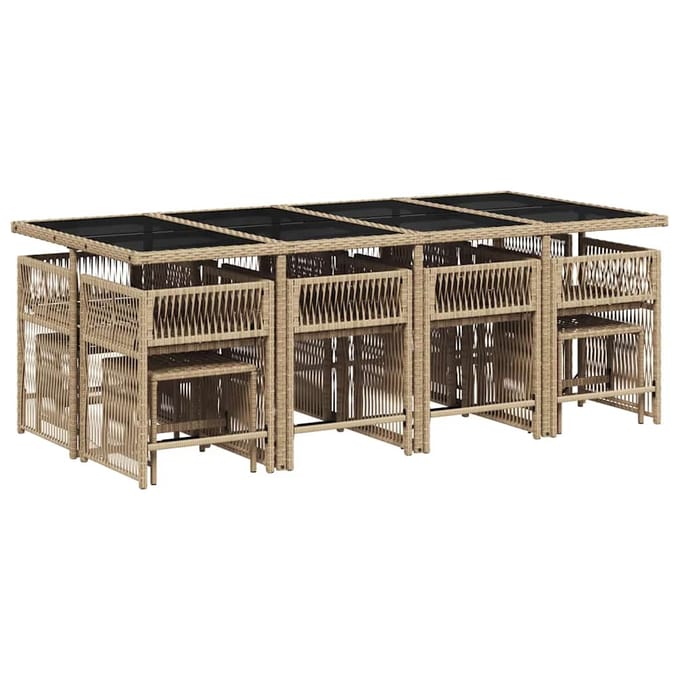 vidaXL - 13-delige - Tuinset - met - kussens - poly - rattan - beige