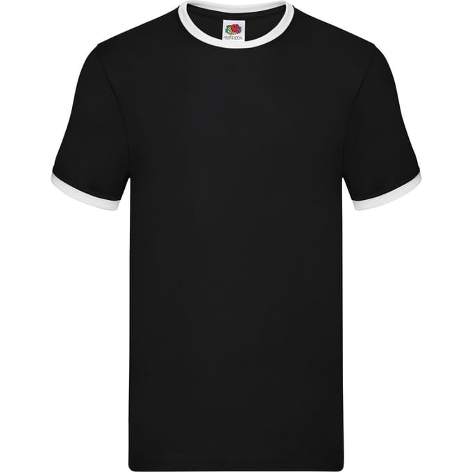 Fruit of the Loom Heren Ringer T-Shirt (Zwart/Wit)