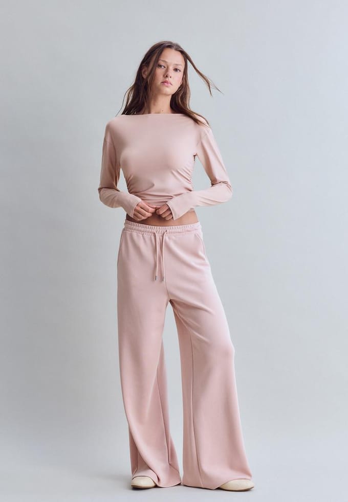 Stradivarius Polyamide T-shirt met lange mouwen en plooitjes  Pastelroze M