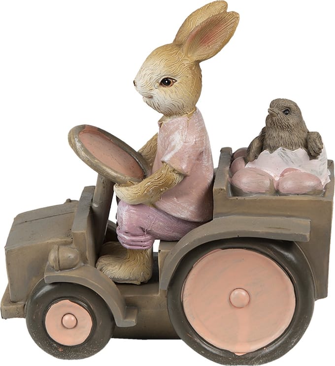 Clayre & Eef Beeld Konijn 13x7x12 cm Roze Beige Polyresin