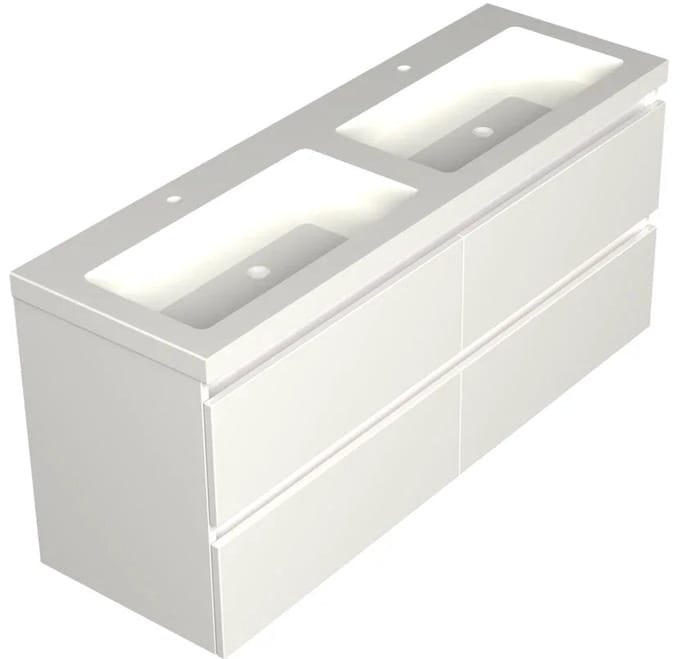 Dutchline Badmeubel Onderkast - Glans Wit - 140x46cm - 4 Lades - 2 Uitsparingen