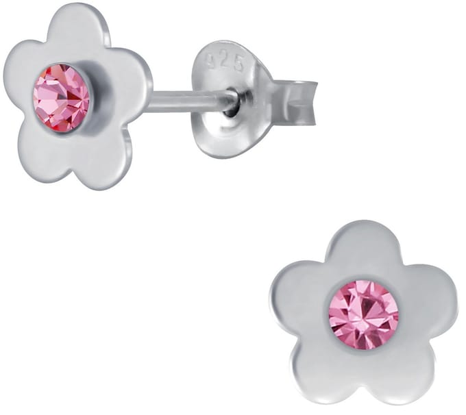 Joy|S - Zilveren bloem oorbellen - kristal roze - 7 mm