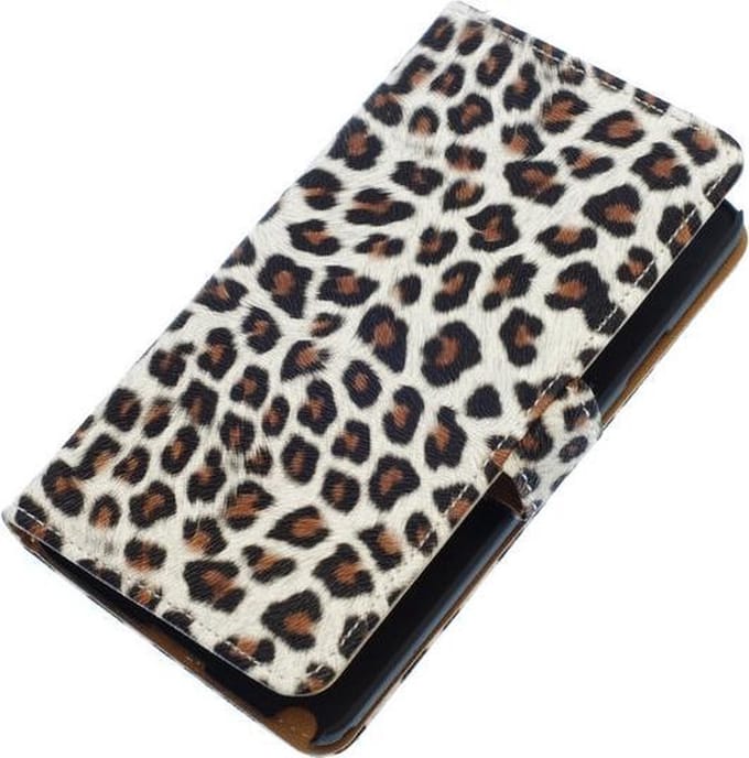 Bruin Luipaard booktype wallet cover hoesje voor HTC One M8