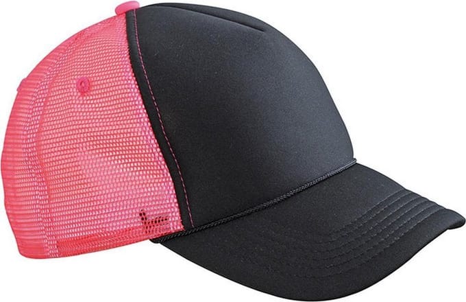Myrtle Beach Volwassenen Unisex 5 Panel Retro Mesh Cap (Zwart/Neon Roze)