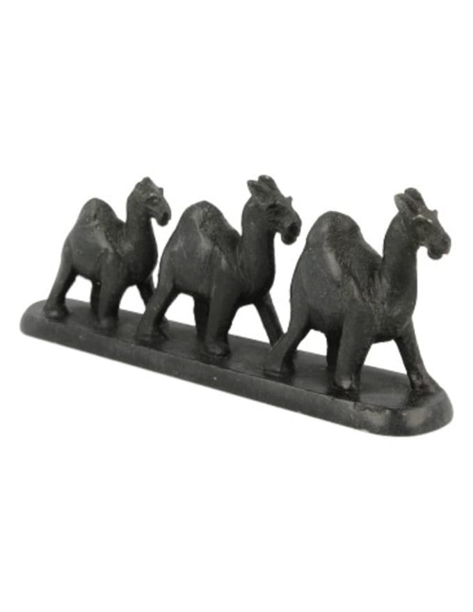 Speksteen 3 kamelen op strip 10 cm zwart