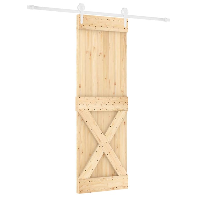 vidaXL - Schuifdeur - 80 - x - 210 - cm - Massief - grenenhout - Natuurlijk - en - Wit