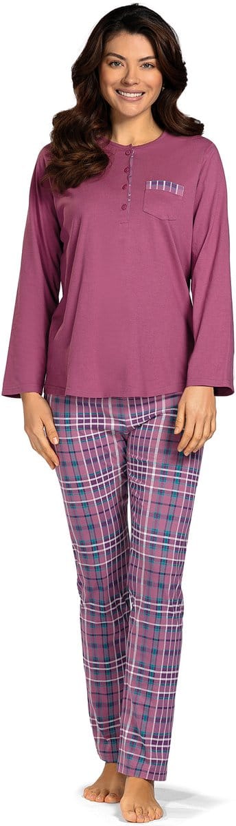 Comtessa Pyjama 'Damson Check' - Dames Nachtmode - Lange Mouw - Paars - Maat 40