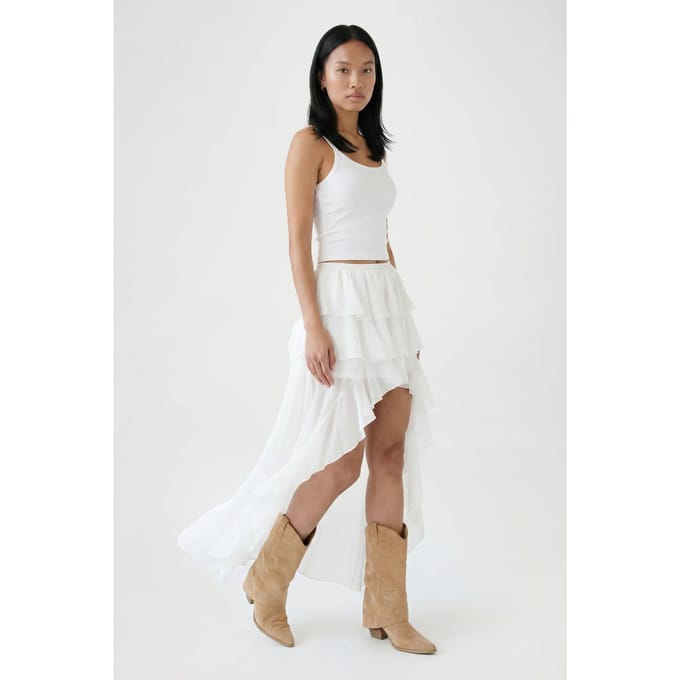 boohoo Dames Chiffon Waterval Asymmetrische Zoom Rok | Creme | Maat: 40