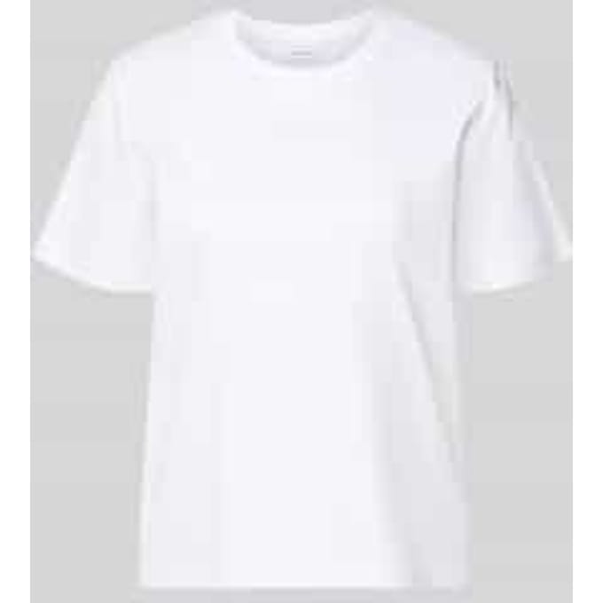T-shirt met geribde ronde hals