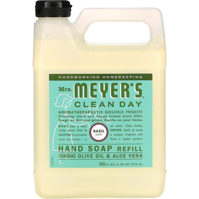 Mrs. Meyers Clean Day, Hand Soap Refill, Basil, 33 fl oz (975 ml) blue