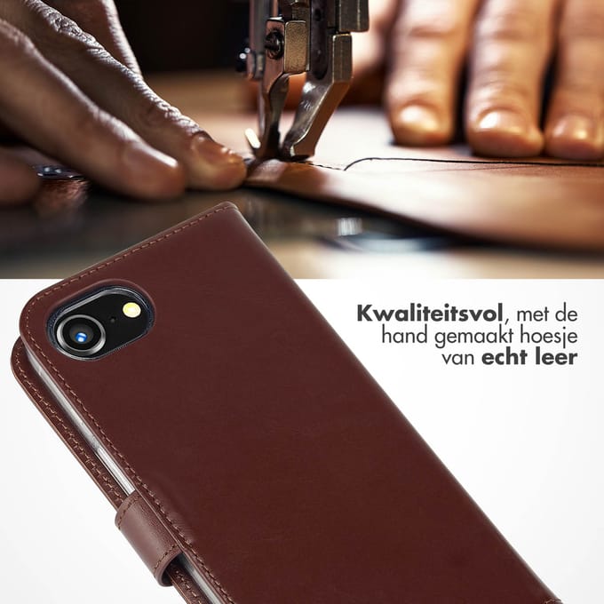 Selencia Hoesje - Geschikt voor Apple iPhone 17e / 16e - Echt Lederen Bookcase - Bruin