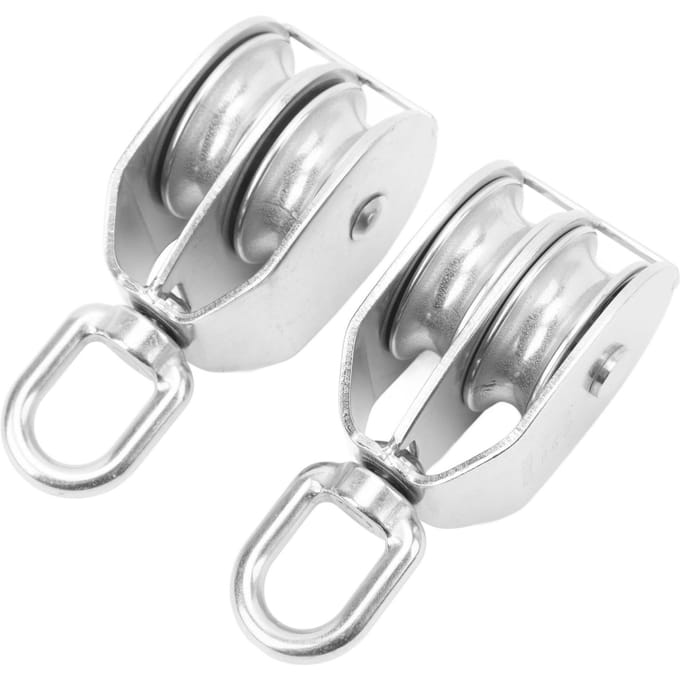 2 Stuks Hef Dubbele Katrolblok Zware Uitvoering RVS Roller M50 Staalkabel Kraan Hangen 400KG Belasting