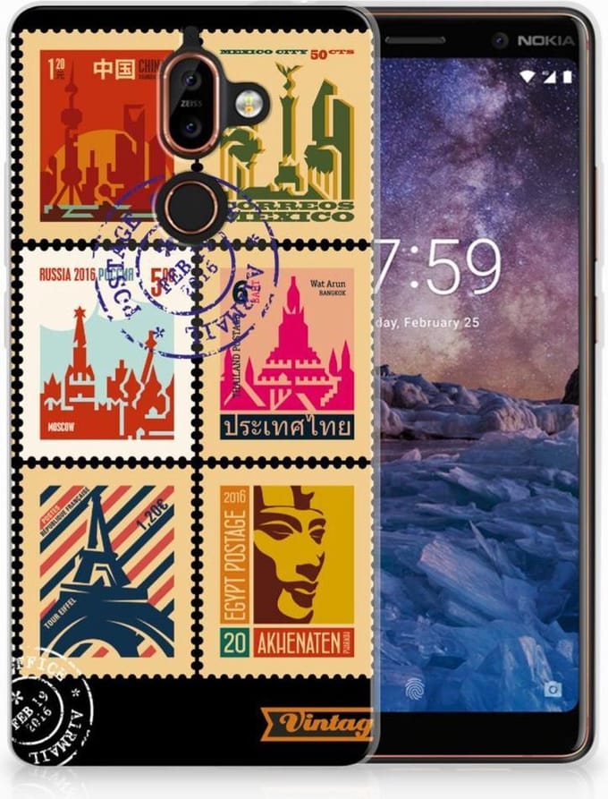 Nokia 7 Plus Siliconen Back Cover Postzegels