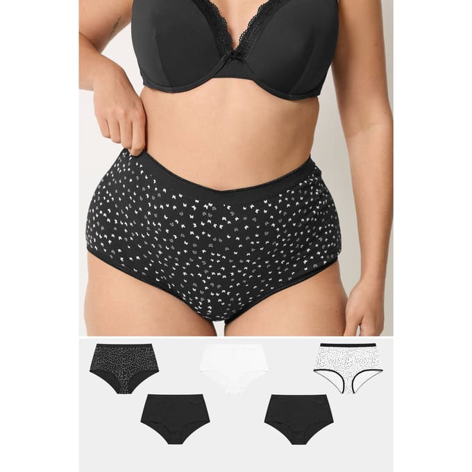 Yours 5Pack Zwarte Maxislips Met Kleine Vlinderprint En Hoge Taille Size 62-64