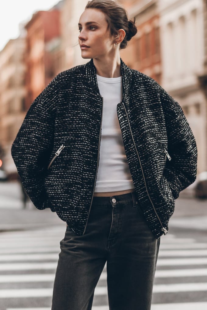 Mikuta The Black Sparkly Tweed Bomber Jacket Taglia: S | Bomber Outlet | Donna | Nero