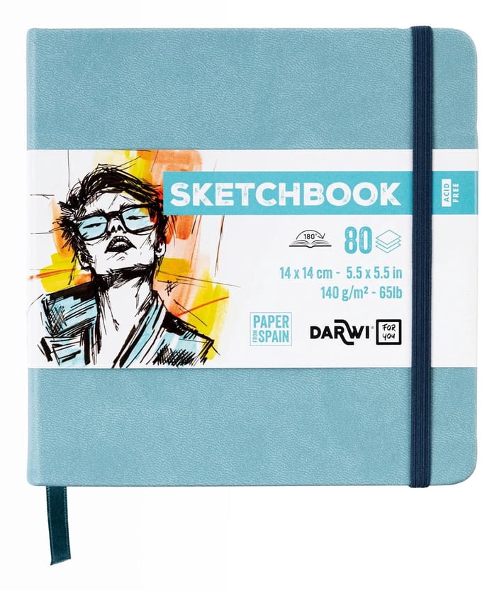 Darwi DFY - Schetsboek - 14 x 14 cm - 140 g - Blauw - 80 vellen
