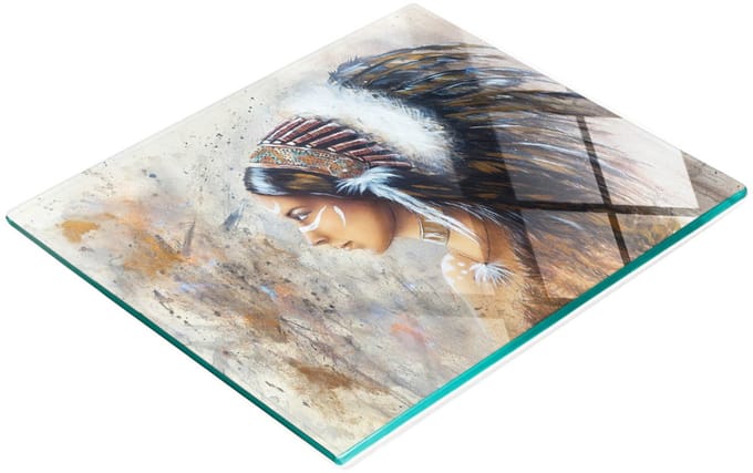 Keuken serveerplank van gehard glas met Indiase afbeeldingen, 60x52 cm