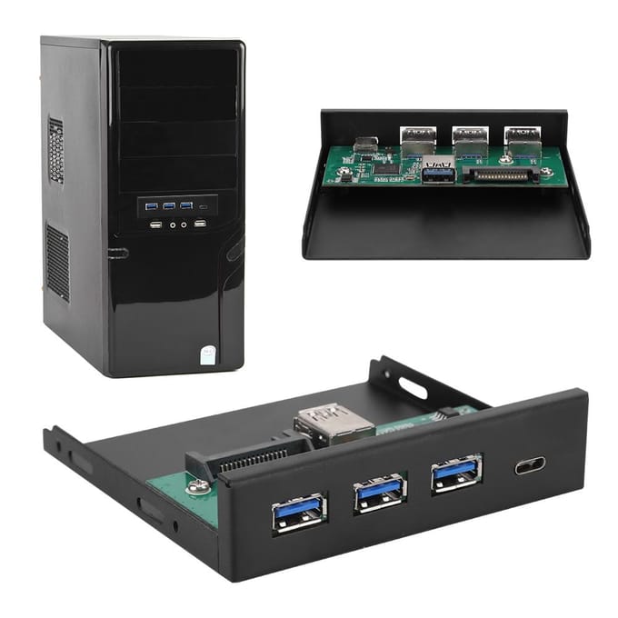 Panneau de carte d'extension en alliage noir, 3 ports USB 3.0 + 1 port USB 3.1 Type-C black