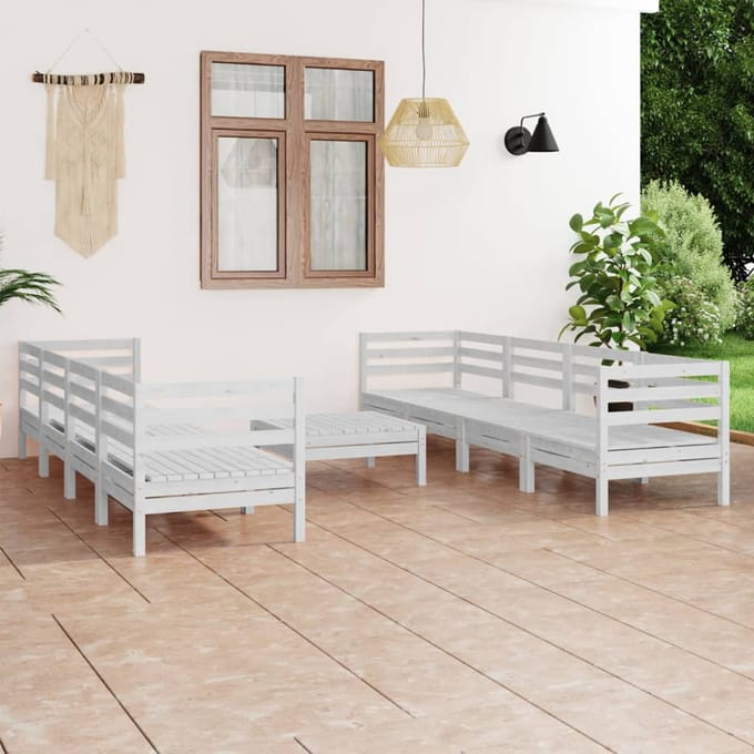 vidaXL - 9-delige - Loungeset - massief - grenenhout - wit