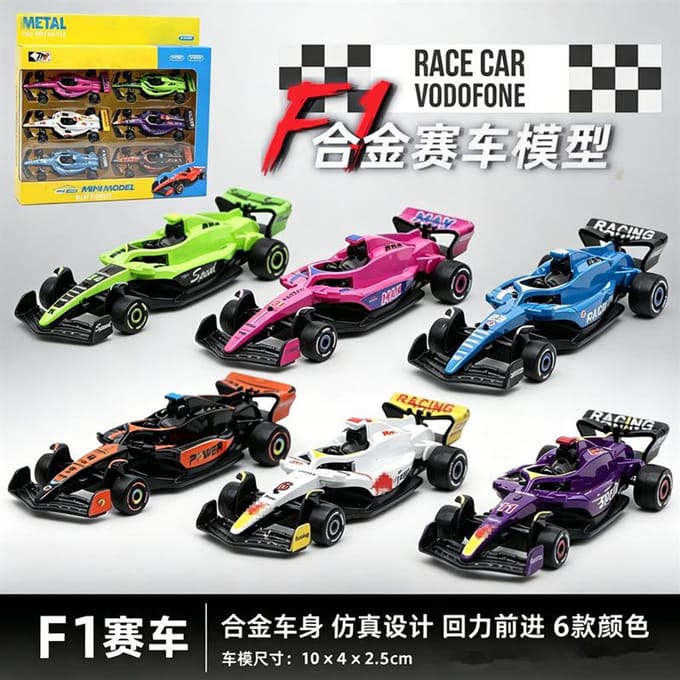 1:60 F1 Raceauto Statische Simulatie Pull-Back Model Set Van 6 Kinder Diecast Legering Modelauto Speelgoed Cadeau black