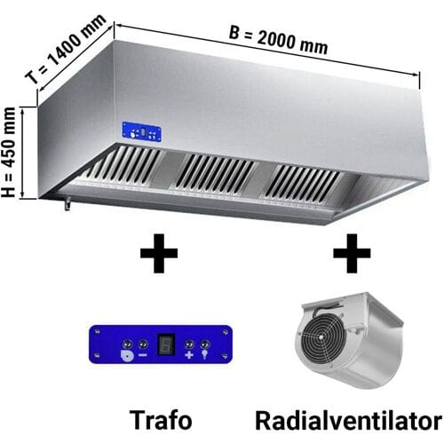 GGM Gastro Kastenhaube mit Motor - 2000mm - mit Regler, Filter & Lampe Zilver