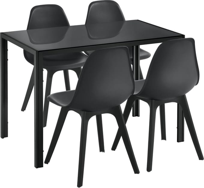 Eethoek Delft glazen eettafel met 4 stoelen zwart