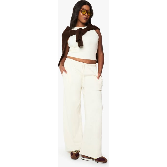 boohoo Dames Plus Racer Rib Vest en Trouser Basic Co-Ord | Ecru | Maat: 46